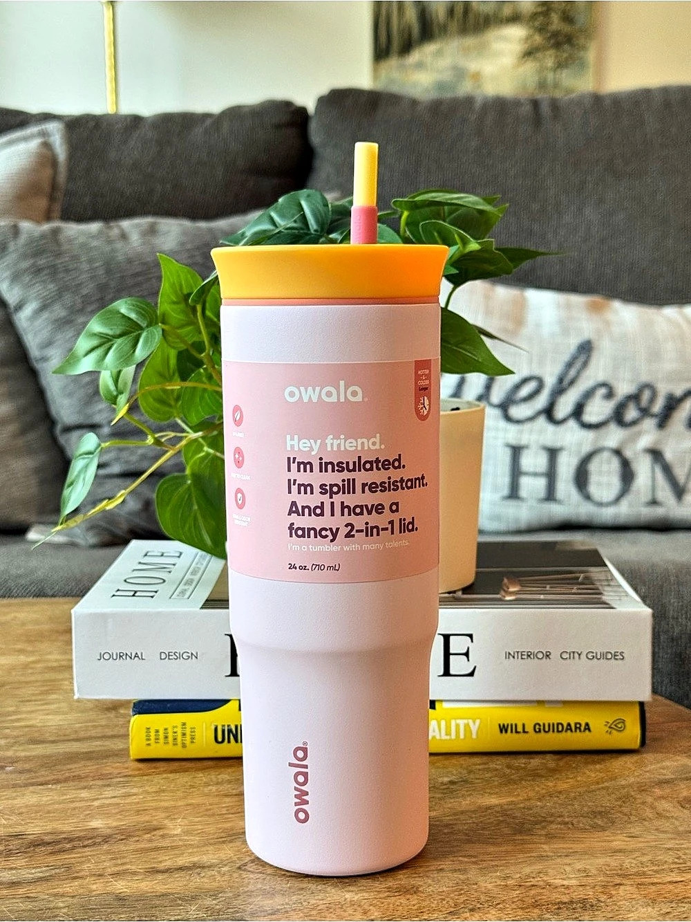 Owala FreeSip 2-in-1 Lid 24 oz Pink & Orange Insulated Tumbler NWT